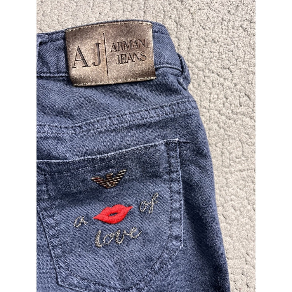 Armani Jeans A Kiss of Love Embroidered‎ Dark Wash Skinny Jeans Size EU 24 USA 0